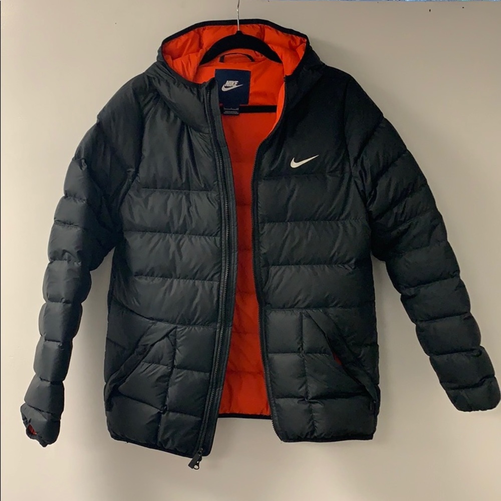 NIKE Mens Puffer Down Bomber Hooded Jacket Black